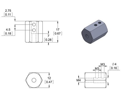 12mm Hex Wheel Adapter for 4mm Shaft (2-Pack) Pololu 2684