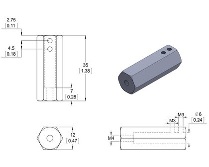 12mm Hex Wheel Adapter for 6mm Shaft, Extended (2-Pack) Pololu 2687