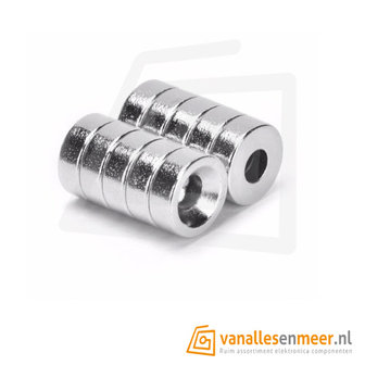 Schijfmagneet &Oslash; 12 mm, hoogte 4 mm met schroefgat Neodymium 