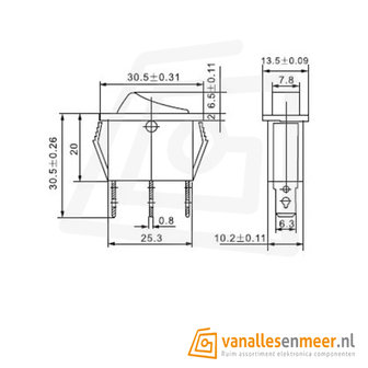 KCD3 Tuimelschakelaar DPST on-off-on