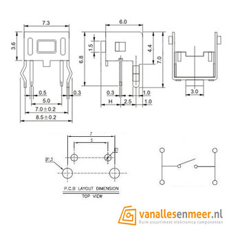 Momentary Tactile Tact Drukknop 3x6x4.3mm haakse 2 Pin