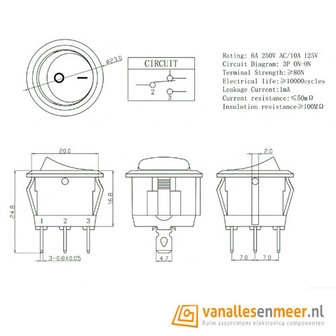 Schakelaar aan/aan rond rood 250V 3pin