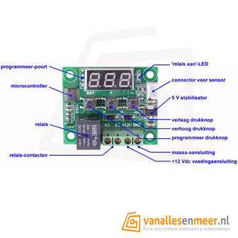 Digitale Thermostaat Module met Relais W1209