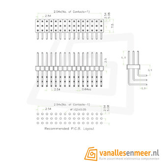 3x40 Afbreekbare Header - Recht Hoek pitch 2.54mm