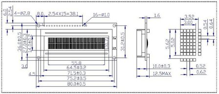 LCD display 16x2 zonder backlight LCD1602