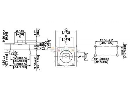 12x12x7mm Microswitch (maakcontact) 