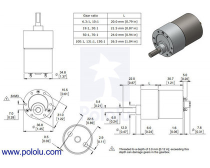 100:1 Metal Gearmotor 37Dx57L mm 12V (Helical Pinion) Pololu 4745