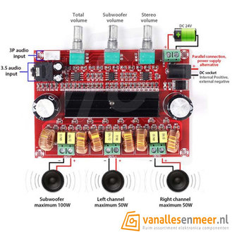 XH-M139 Versterker TPA3116D2 50Wx2 + 100W 2.1-kanaals digitale subwoofer 12-24V