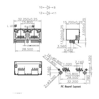 RJ45 Socket 1X2 Met Led