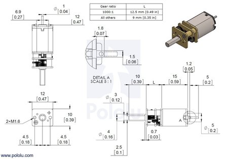 1000:1 Micro Metal Gearmotor HP 6v with Extended Motor Shaft  Pololu 2373