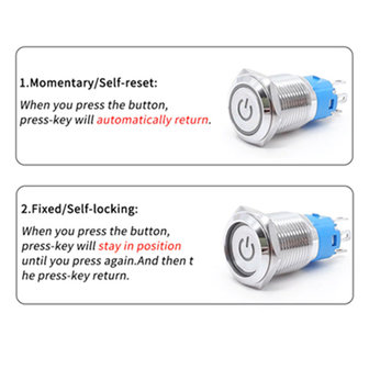 12V Power LED druk schakelaar 16mm angel eye Self-reset