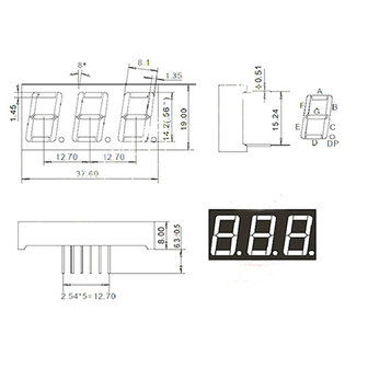 7 Segment 3 digits LED display Geel CC 0.56 Inch