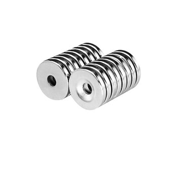 Schijfmagneet 20x4mm  met 5mm gat Neodymium 