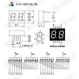 0.40 Inch 7 Segment 2 digits LED display Blauw CA 4201BB