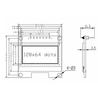 Oled 1,3inch SPI  128x64 Display 7Pin Blauw op zwart