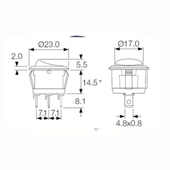 Kcd1 3Pin rond 23mm Schakelaar - On/Off - Zwart 230V, 6A