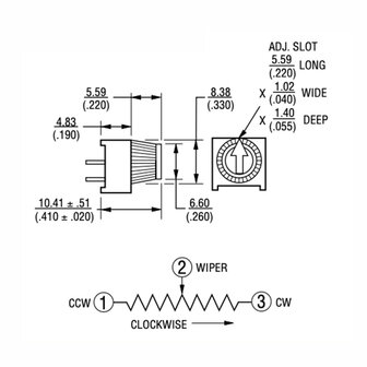 Weerstand regelbaar 1K Ohm 3386P Trimpot Trimmer Potentiometer met knop