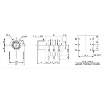 6.35MM Stereo Jack chassisdeel Socket Jack PCB Pins