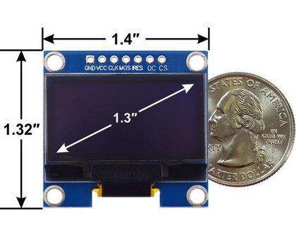 Graphical OLED Display: 128x64, 1.3&quot;, White, SPI Pololu 3760