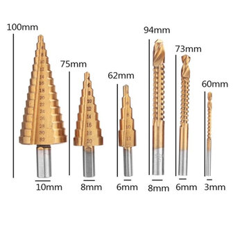 Boorset, Stappenboor Set - Trapboor Stappenboren 6 delig