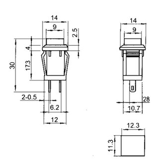 Schakelaar vierkant 10mm Momentary 250V/1A D-429B self-reset