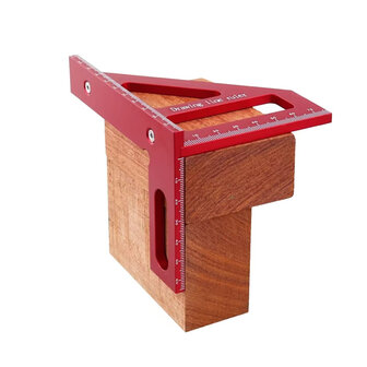 Precisie Aluminium Verstek Driehoek Liniaal &ndash; 45&deg;/90&deg; &ndash; 3D Hoekliniaal Rood &ndash; Houtbewerking 
