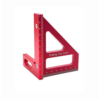Precisie Aluminium Verstek Driehoek Liniaal &ndash; 45&deg;/90&deg; &ndash; 3D Hoekliniaal Rood &ndash; Houtbewerking 