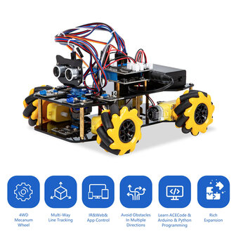 Smart Robotics Car Starter Kit ESP32  &ndash; Mecanumwielen, IR &amp; App-besturing &ndash; ACEBOTT QD001 