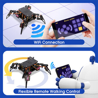 ACEBOTT QD020 ESP8266 Spider Robot Kit &ndash; 6- &amp; 9-preset acties, Bluetooth/Wi‑Fi, MG90 servo&rsquo;s
