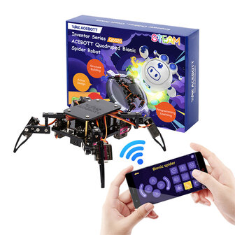 ACEBOTT QD020 ESP8266 Spider Robot Kit &ndash; 6- &amp; 9-preset acties, Bluetooth/Wi‑Fi, MG90 servo&rsquo;s