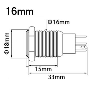 16mm Metalen Drukknop &amp;#x2013; LED Verlicht &amp;#x2013; Momentary &amp;#x2013; 12V/24V &amp;#x2013; Inclusief 5-Pins Kabel