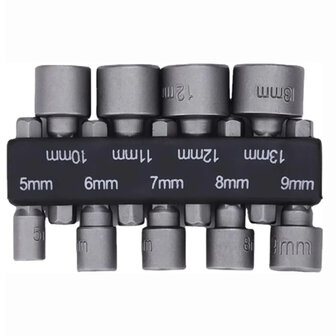 Bitdopset 9-delig &ndash; 5 t/m 13 mm &ndash; Korte Doppen &ndash; Hex Sockets &ndash; Schroefbit Set voor Accuschroevendraaiers &amp; Boormach