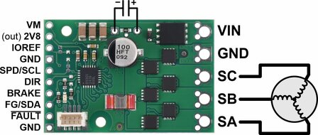 Pololu 5356 &ndash; Sensorloze BLDC-motorcontroller (A89301) met gesoldeerde connectoren &ndash; 50 V / 11 A