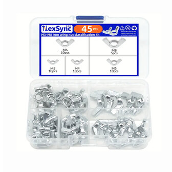 Vleugelmoer Set &ndash; 45 Stuks &ndash; M3 t/m M8 &ndash; Gegalvaniseerd Staal &ndash; In Assortimentsdoos