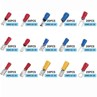 280-delige Ge&iuml;soleerde Kabelschoen Assortimentsset &ndash; Rood, Blauw, Geel