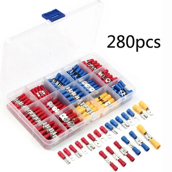 280-delige Ge&iuml;soleerde Kabelschoen Assortimentsset &ndash; Rood, Blauw, Geel