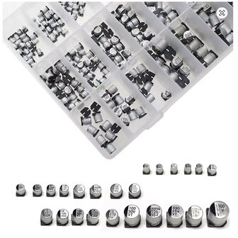 SMD Aluminium Elektrolytische Condensator Assortimentsset &ndash; 400 Stuks &ndash; 1&micro;F t/m 1000&micro;F &ndash; 24 