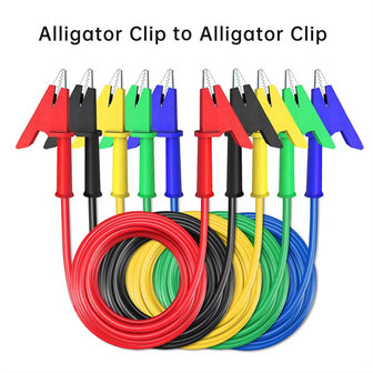 Alligator Clip naar Alligator Clip Testkabels &ndash; Set van 5 Kleuren &ndash; 1 meter