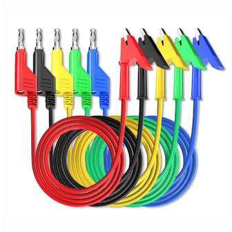 Banana Plug naar Krokodillenklem Kabelset &ndash; 5 kleuren &ndash; 1 meter &ndash; 5 stuks
