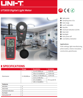 UNI-T UT383S &ndash; Digitale Luxmeter