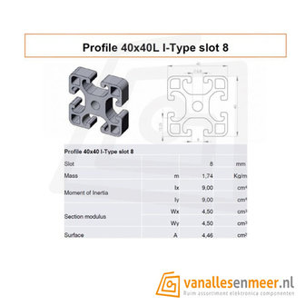 Aluminium T-sleuf Profiel 40x40 lengte 100cm