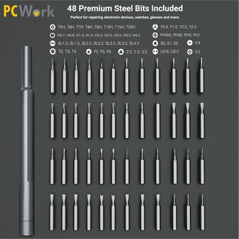 PCW08B Premium Precision Tool Set &ndash; 48-delig &ndash; PCWork - Mini-Schroevendraaierset