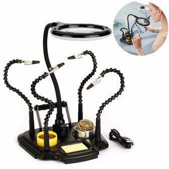 ZD-11M 3 derde hand met printplaat houder en LED vergrootlamp 5 dioptrie USB C - 4 Armen