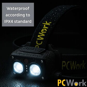 PCW12G LED hoofdlamp outdoor 720 lumen oplaadbaar met bewegingssensor en rode stand spatwaterdicht
