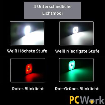 PCW12E LED clip hoofdlamp 200 lumen oplaadbaar USB C met clip en hoofdband IPX4 rood groen knipper