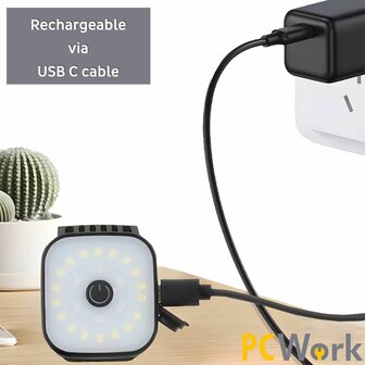 PCW12E LED clip hoofdlamp 200 lumen oplaadbaar USB C met clip en hoofdband IPX4 rood groen knipper