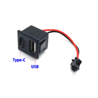 USB inbouwpaneel USB A en USB C 5 V voeding zwart power only