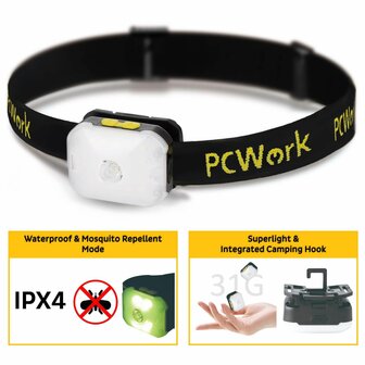 PCW12B LED Outdoor Hoofdlamp Oplaadbaar 200 Lumen USB C IPX4