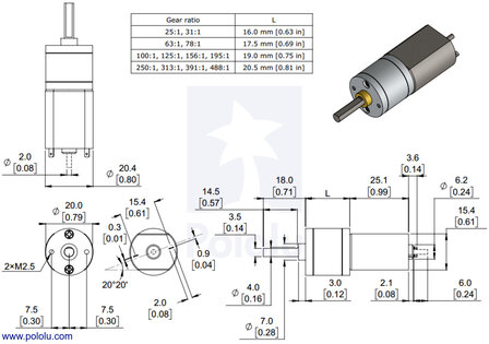  125:1 Metal Gearmotor 20Dx44L mm 6V Pololu 3455