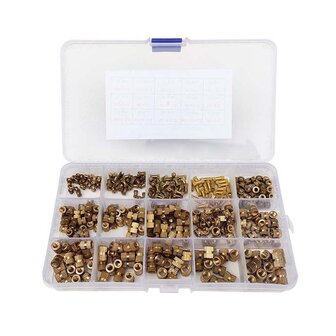 Messing Insert Moeren Set 360-delig M2 M3 M4 M5 &ndash; Brass Knurl Nuts in Opbergdoos